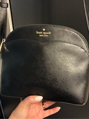 kate spade black leather dome crossbody with gold logo